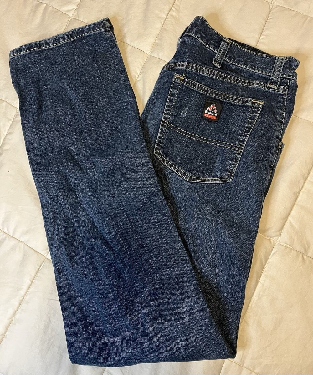 Bulwark FR Straight Fit Stretch Jeans Men 36/36 Blue Denim Work Pants CAT 2 NFPA